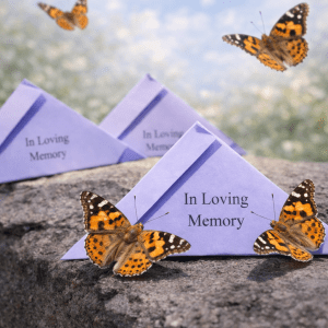 60 Painted Lady Butterflies – Dignified Funeral Farewell Set in Personalized Envelopes